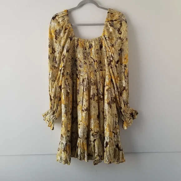 River Island metallic floral long sleeve dress size 14 - Picture 3 of 5